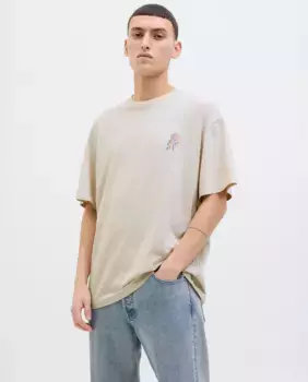 Мужская футболка с коротким рукавом и боковой трафаретной печатью Jack & Jones, натуральный