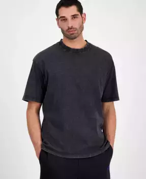 Мужская футболка с коротким рукавом и круглым вырезом Nebute с логотипом в технике burnout Hugo Boss, черный