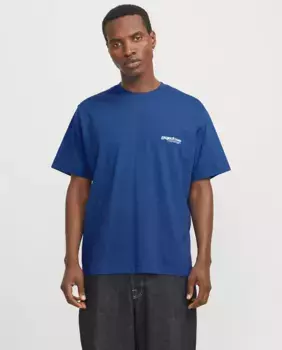 Мужская футболка с коротким рукавом и круглым вырезом и боковым логотипом Jack & Jones, синий индиго