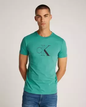 Мужская футболка с коротким рукавом и крупным логотипом в контуре Calvin Klein Jeans, зеленый