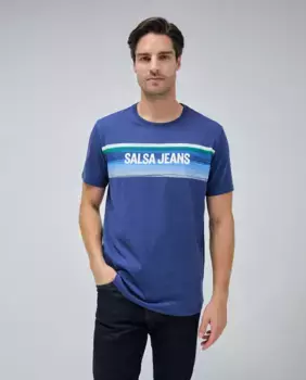 Мужская футболка с коротким рукавом и логотипом Salsa Jeans, синий