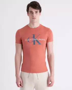 Мужская футболка с коротким рукавом и монограммой с принтом Calvin Klein Jeans, коричневый