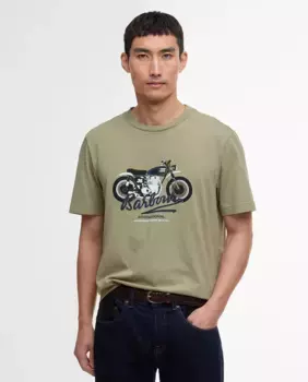 Мужская футболка с коротким рукавом и мотоциклетной графикой на груди Barbour International, темно-зеленый