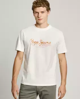 Мужская футболка с коротким рукавом и напечатанным логотипом Pepe Jeans, белый