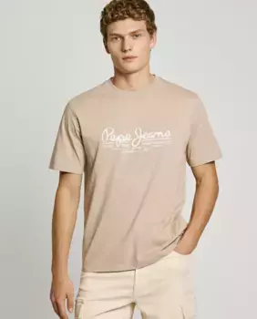 Мужская футболка с коротким рукавом и напечатанным логотипом Pepe Jeans, бежевый