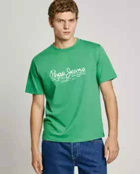 Мужская футболка с коротким рукавом и напечатанным логотипом Pepe Jeans, зеленый