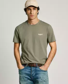 Мужская футболка с коротким рукавом и напечатанным логотипом Pepe Jeans, цвет Verde Militar