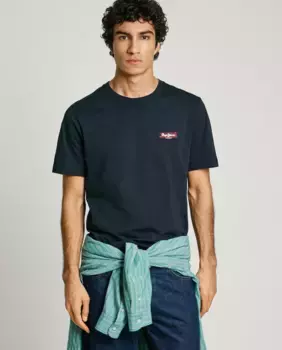 Мужская футболка с коротким рукавом и напечатанным логотипом Pepe Jeans, тёмно-синий