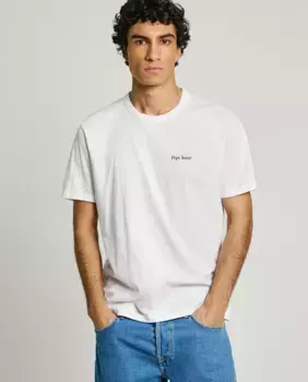 Мужская футболка с коротким рукавом и напечатанным логотипом Pepe Jeans, белый