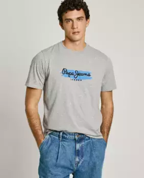 Мужская футболка с коротким рукавом и напечатанным логотипом Pepe Jeans, серый
