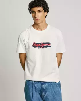 Мужская футболка с коротким рукавом и напечатанным логотипом Pepe Jeans, белый