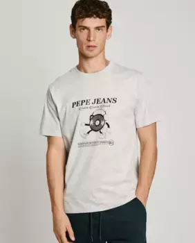 Мужская футболка с коротким рукавом и напечатанным рисунком Pepe Jeans, серый