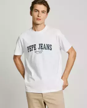Мужская футболка с коротким рукавом и напечатанным логотипом Pepe Jeans, белый