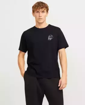 Мужская футболка с коротким рукавом и небольшим рисунком сбоку Jack & Jones, чёрный