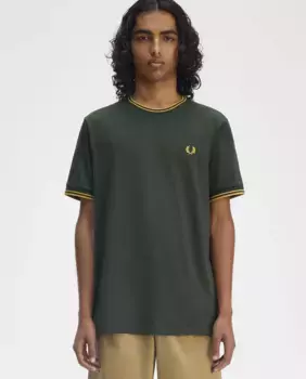 Мужская футболка с коротким рукавом и отделкой в две полоски Fred Perry, цвет Caqui