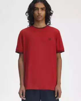 Мужская футболка с коротким рукавом и отделкой в две полоски Fred Perry, красный