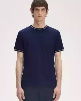 Мужская футболка с коротким рукавом и отделкой в две полоски Fred Perry, синий