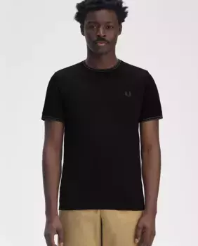 Мужская футболка с коротким рукавом и отделкой в две полоски Fred Perry, чёрный