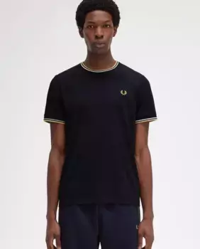 Мужская футболка с коротким рукавом и отделкой в две полоски Fred Perry, тёмно-синий
