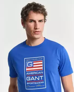 Мужская футболка с коротким рукавом и принтом спереди Gant, синий