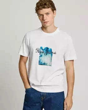 Мужская футболка с коротким рукавом и принтом Pepe Jeans, белый