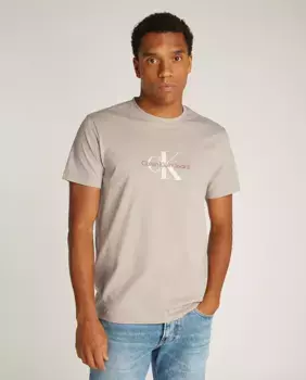 Мужская футболка с коротким рукавом и принтом монограммы Calvin Klein Jeans, бежевый