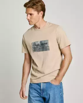Мужская футболка с коротким рукавом и принтом логотипа Pepe Jeans, бежевый