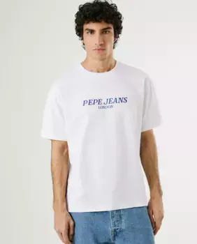 Мужская футболка с коротким рукавом и принтом на спине Pepe Jeans, белый