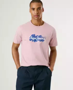 Мужская футболка с коротким рукавом и принтом логотипа Pepe Jeans, розовый
