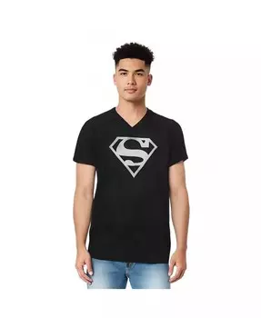 Мужская футболка с коротким рукавом и V-образным вырезом из хлопка премиум-класса с логотипом для взрослых Superman, черный