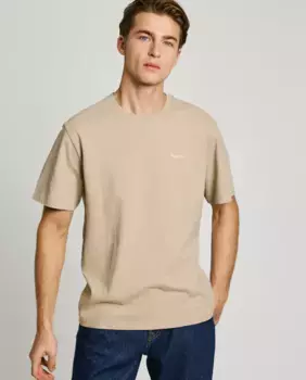 Мужская футболка с коротким рукавом и вышитым логотипом Pepe Jeans, бежевый