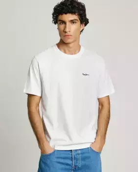 Мужская футболка с коротким рукавом и вышитым логотипом Pepe Jeans, белый