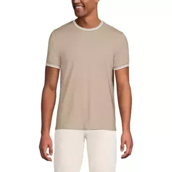 Мужская футболка с коротким рукавом из мягкого пике Lands' End, цвет desert tan birdeye