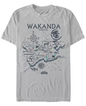 Мужская футболка с коротким рукавом marvel black panther wakanda world map Fifth Sun, серебряный