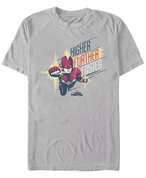 Мужская футболка с коротким рукавом marvel captain marvel higher, further, faster captain Fifth Sun, серебряный