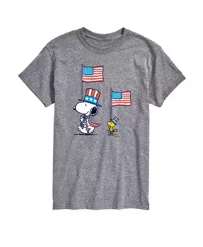 Мужская футболка с коротким рукавом Peanuts Snoopy Woodstock Flag March AIRWAVES, серый