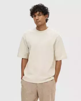 Мужская футболка с коротким рукавом Selected, кремовый