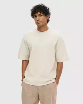 Мужская футболка с коротким рукавом Selected, кремовый