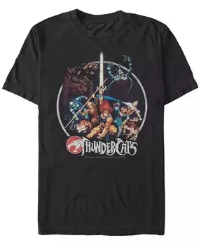 Мужская футболка с коротким рукавом Thundercats Thundercats в винтажном стиле с круглым постером Fifth Sun, черный