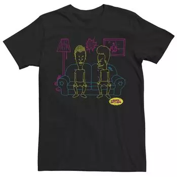 Мужская футболка с короткими рукавами Beavis and Butthead Neon Outline Couch Licensed Character