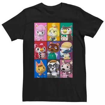 Мужская футболка с короткими рукавами и блоками персонажей Nintendo Animal Crossing 3x3 Licensed Character