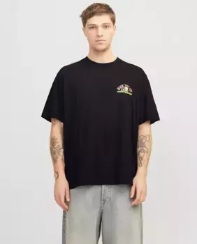 Мужская футболка с короткими рукавами и боковыми деталями Jack & Jones, чёрный