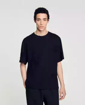 Мужская футболка с короткими рукавами и цветочным узором Sandro, черный