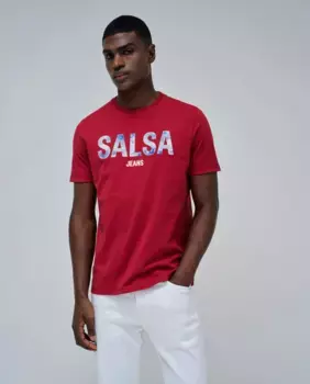 Мужская футболка с короткими рукавами и фирменной символикой Salsa Jeans, красный