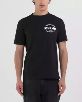 Мужская футболка с короткими рукавами и индивидуальным гаражным принтом Replay, черный