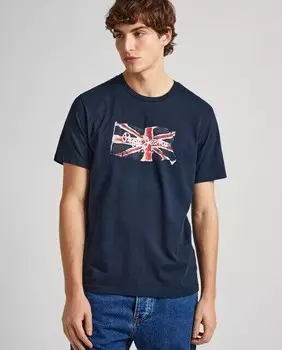 Мужская футболка с короткими рукавами и принтом флага Pepe Jeans, темно-синий