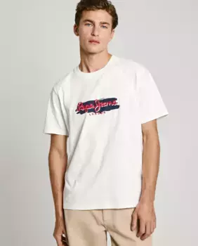Мужская футболка с короткими рукавами и принтом логотипа Pepe Jeans, белый