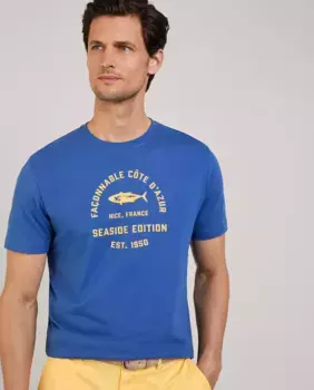 Мужская футболка с короткими рукавами и принтом спереди Faonnable, синий