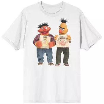 Мужская футболка с короткими рукавами и рисунком «Улица Сезам Bert And Ernie» Licensed Character, белый