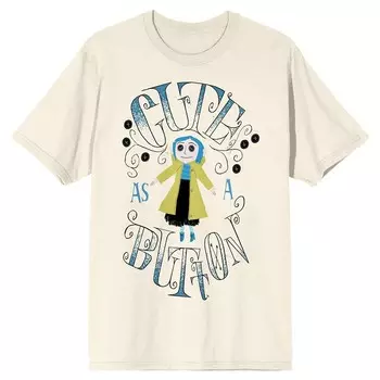 Мужская футболка с короткими рукавами и рисунком Coraline с милыми пуговицами Licensed Character, цвет Beig Khaki